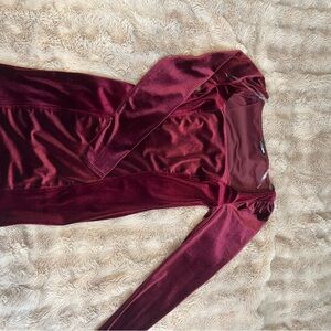 Fashion Nova Burgundy Velvet Long Sleeve Dress